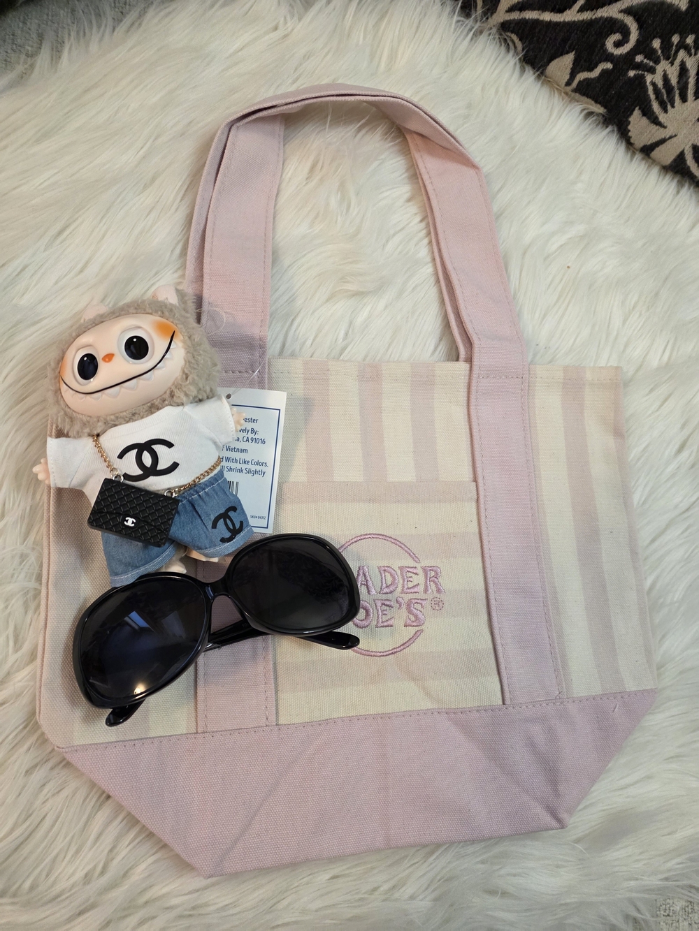 Trader Joe's Pink Stripe Canvas Tote Bag